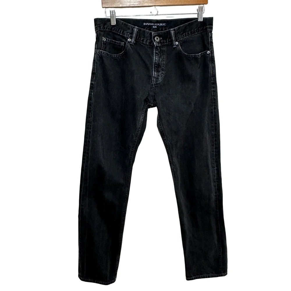 Banana Republic Slim Fit Jeans Mens 32x30 Black Denim Faded Casual Pants Grunge - Picture 1 of 9